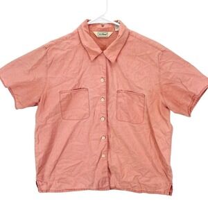 L.L.Bean Button Down Shirt Women's Size L Pink Short Sleeve Casual Hiling